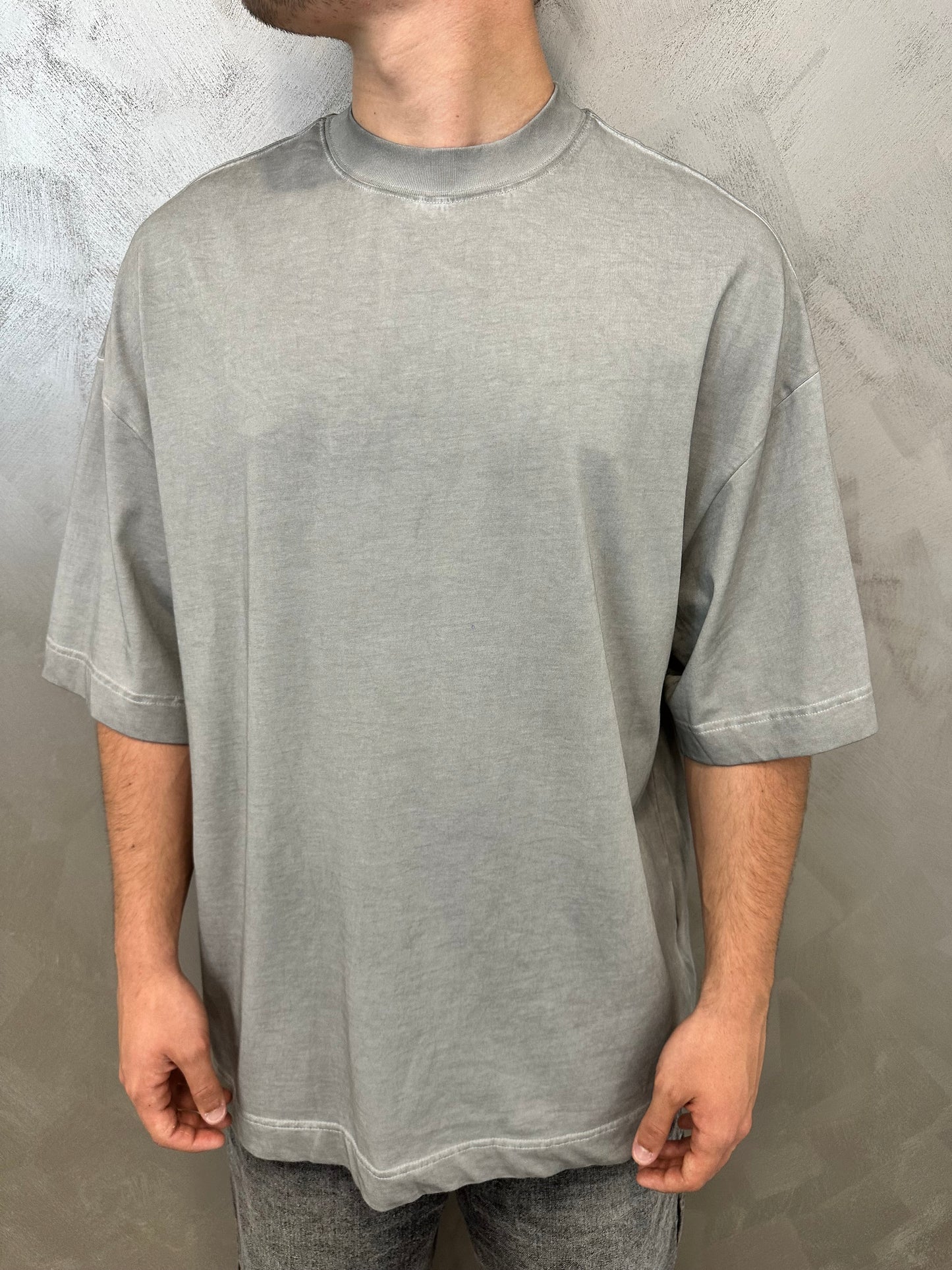 Premium oversize stone washed light grey
