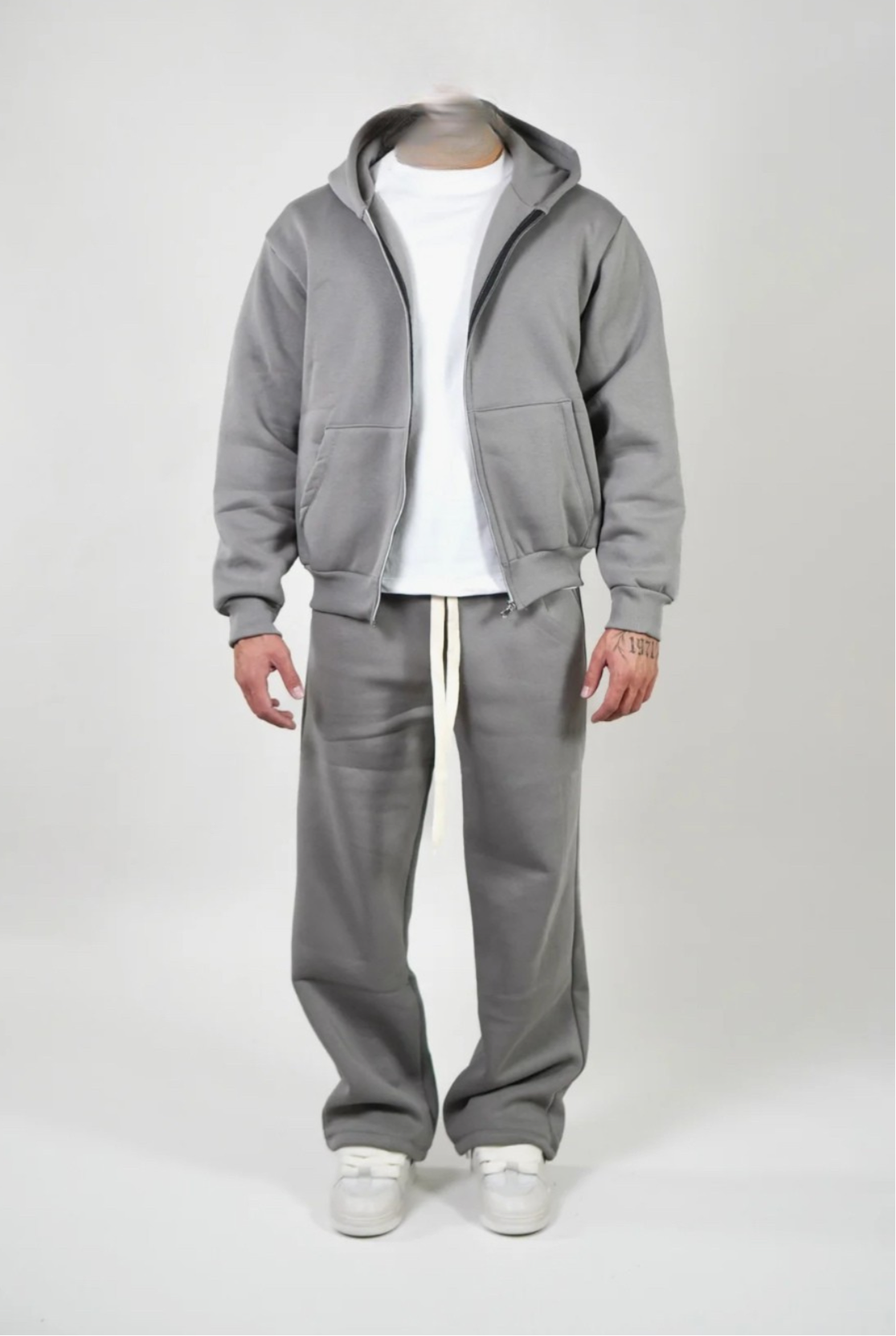 Tuta hoodie zip grigio
