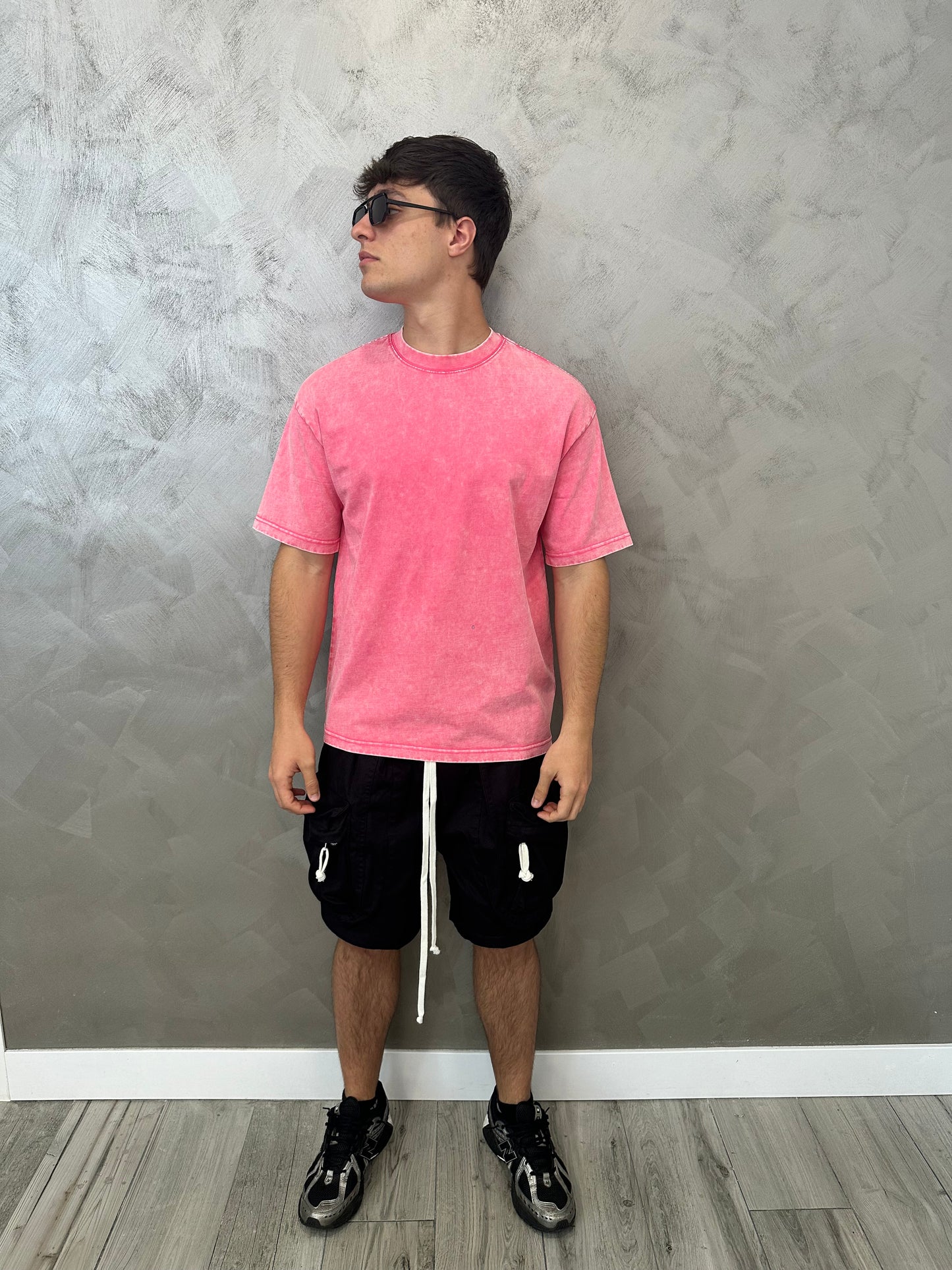 T-shirt stone washed rosa