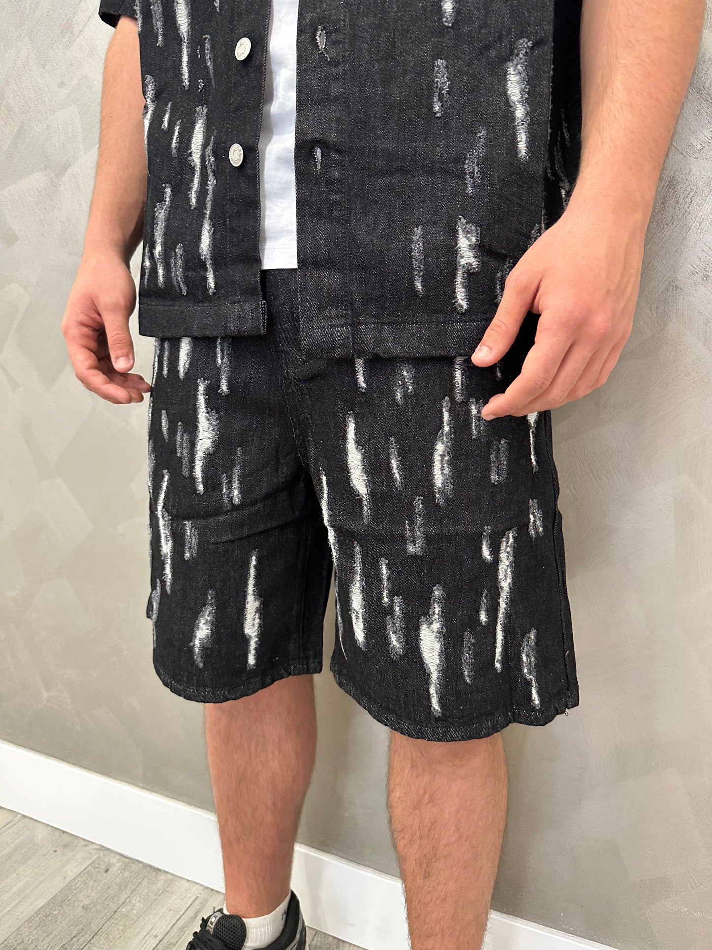 Completo jeans destroyed black