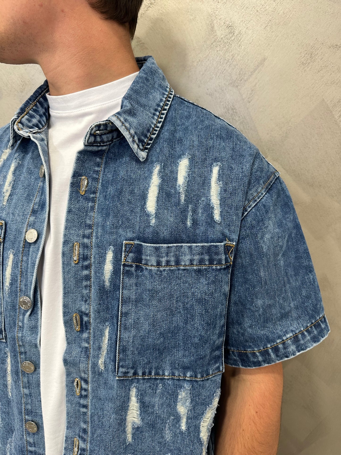 Completo jeans destroyed denim blue