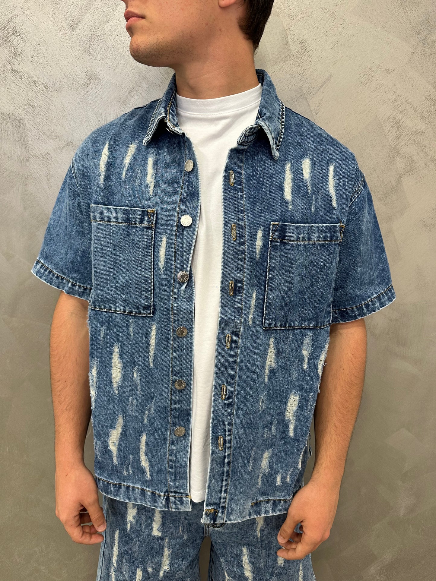Completo jeans destroyed denim blue