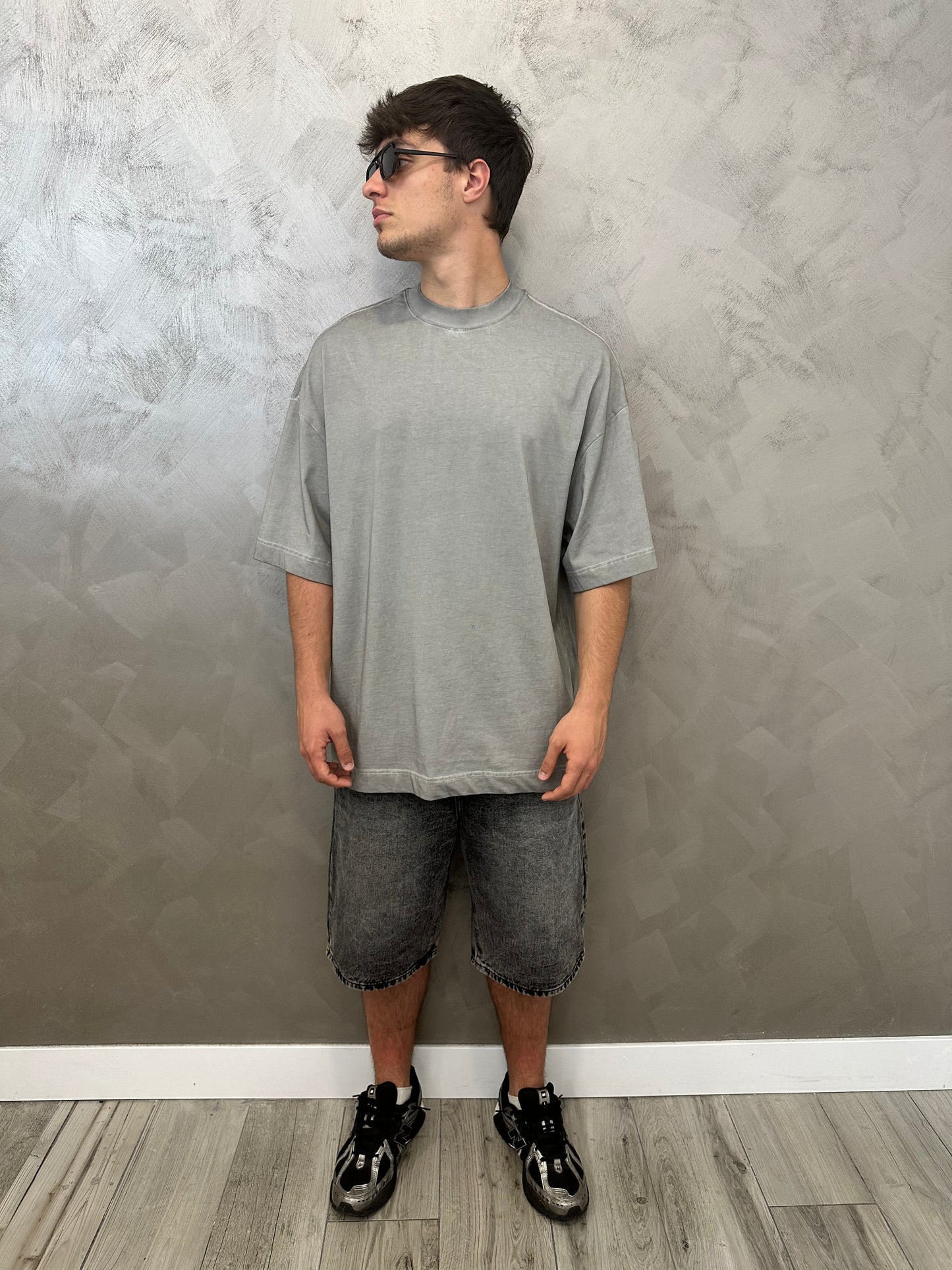 Premium oversize stone washed light grey