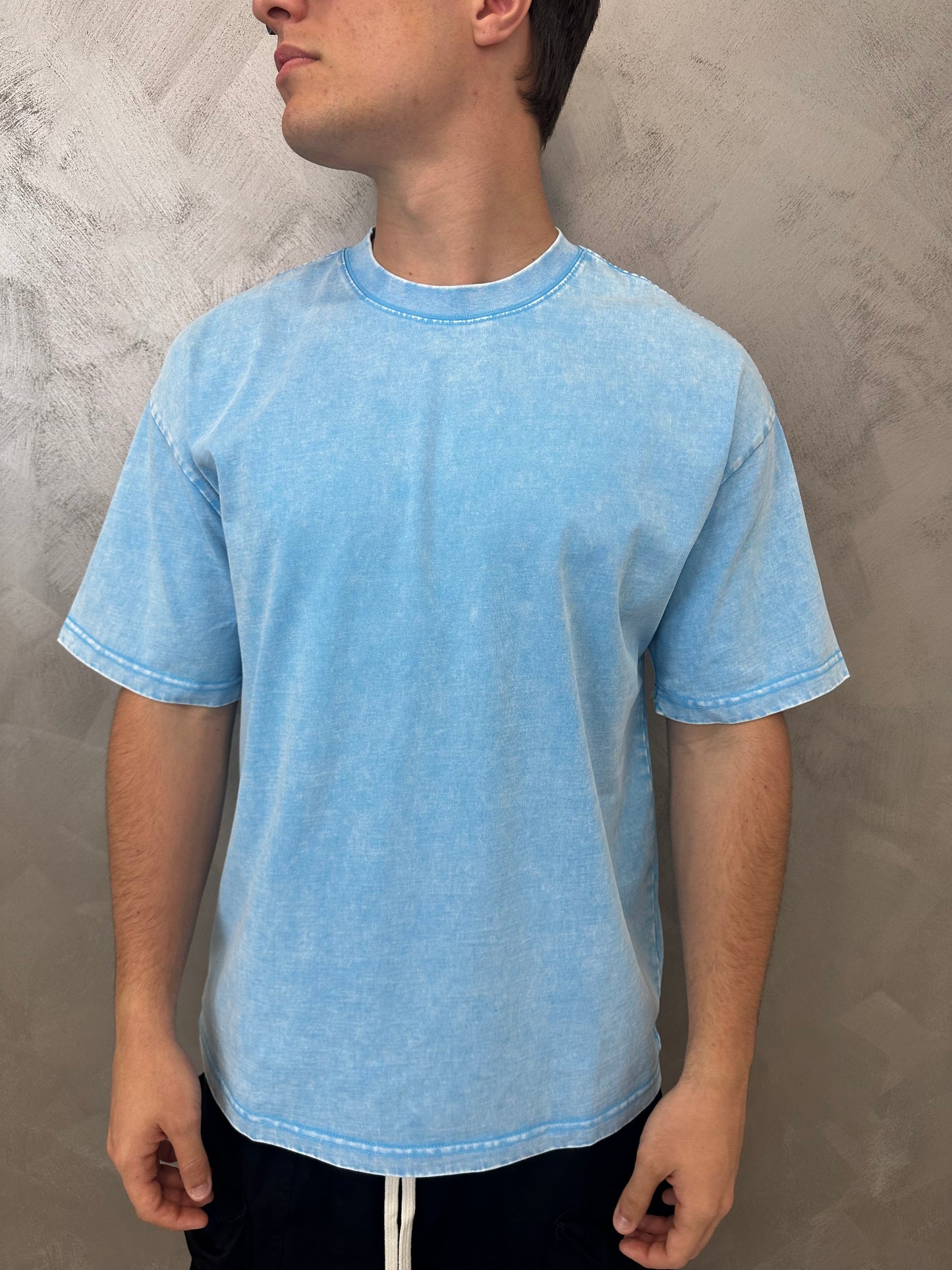 T-shirt stone washed celeste