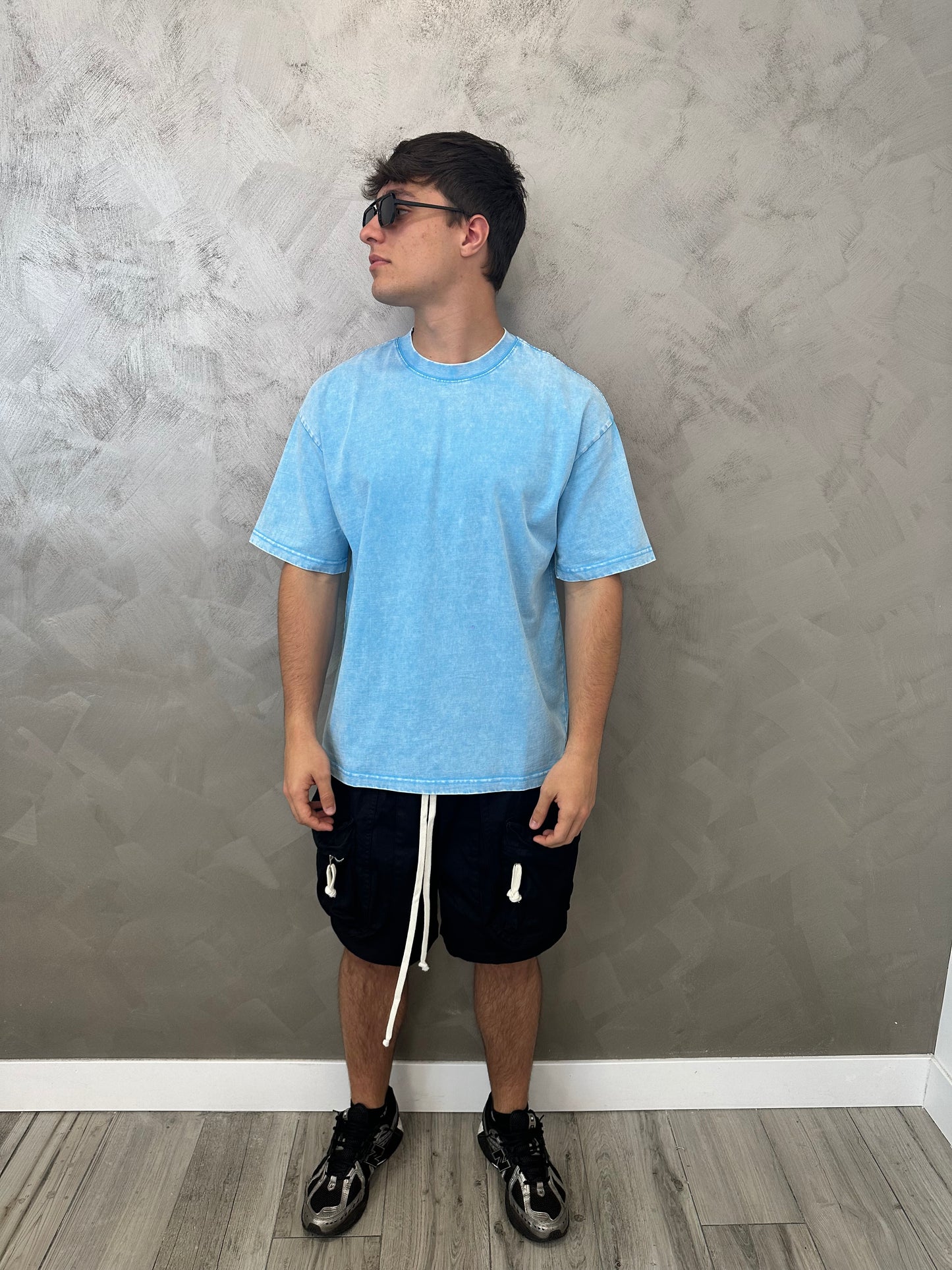 T-shirt stone washed celeste
