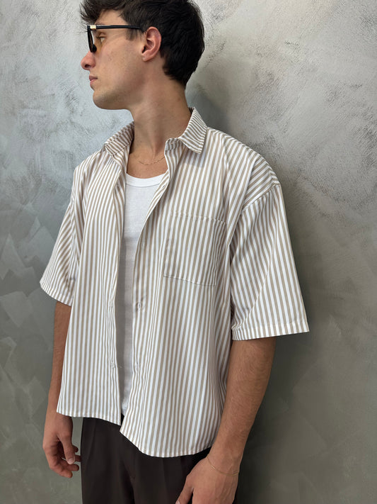 Camicia Riviera Crop Oversize Beige