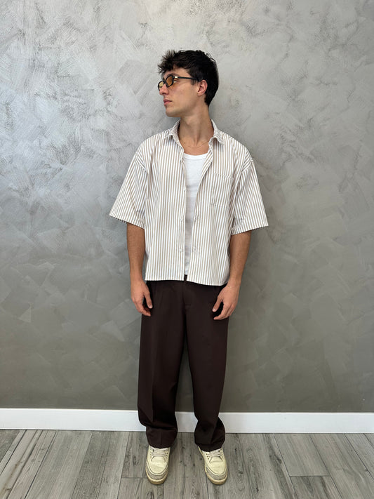 Camicia Riviera Crop Oversize Beige