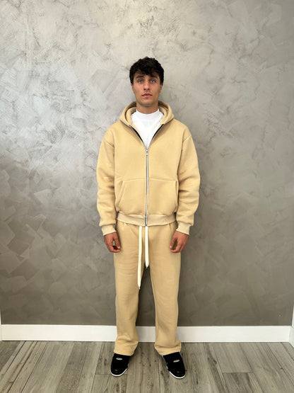 Tuta hoodie zip beige