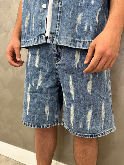 Completo jeans destroyed denim blue