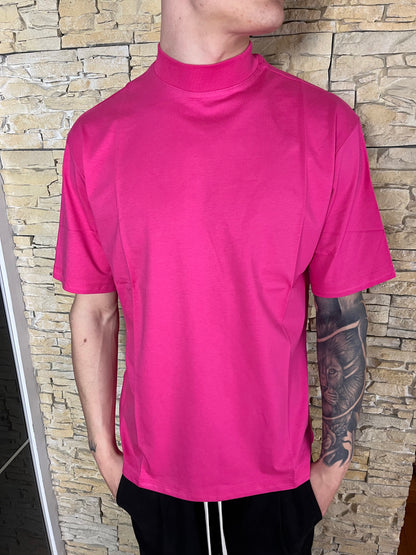 T-SHIRT COLLETTO ALTO FUXIA