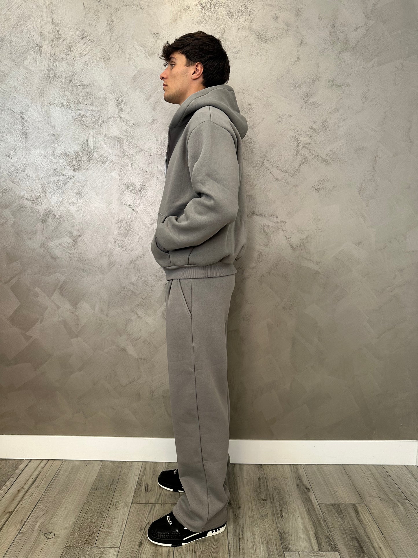 Tuta hoodie zip grigio
