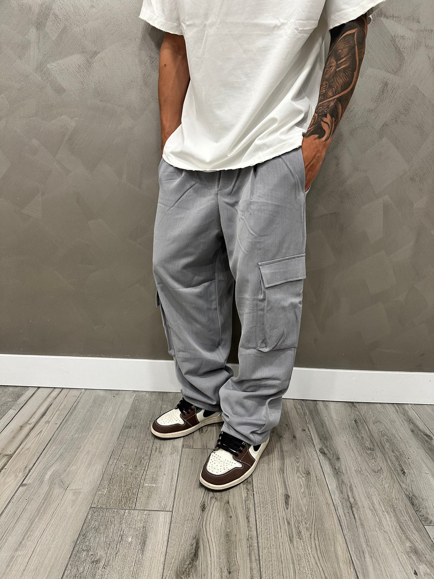 PANTALONE ELEGANT GRIGIO BAGGY CARGO