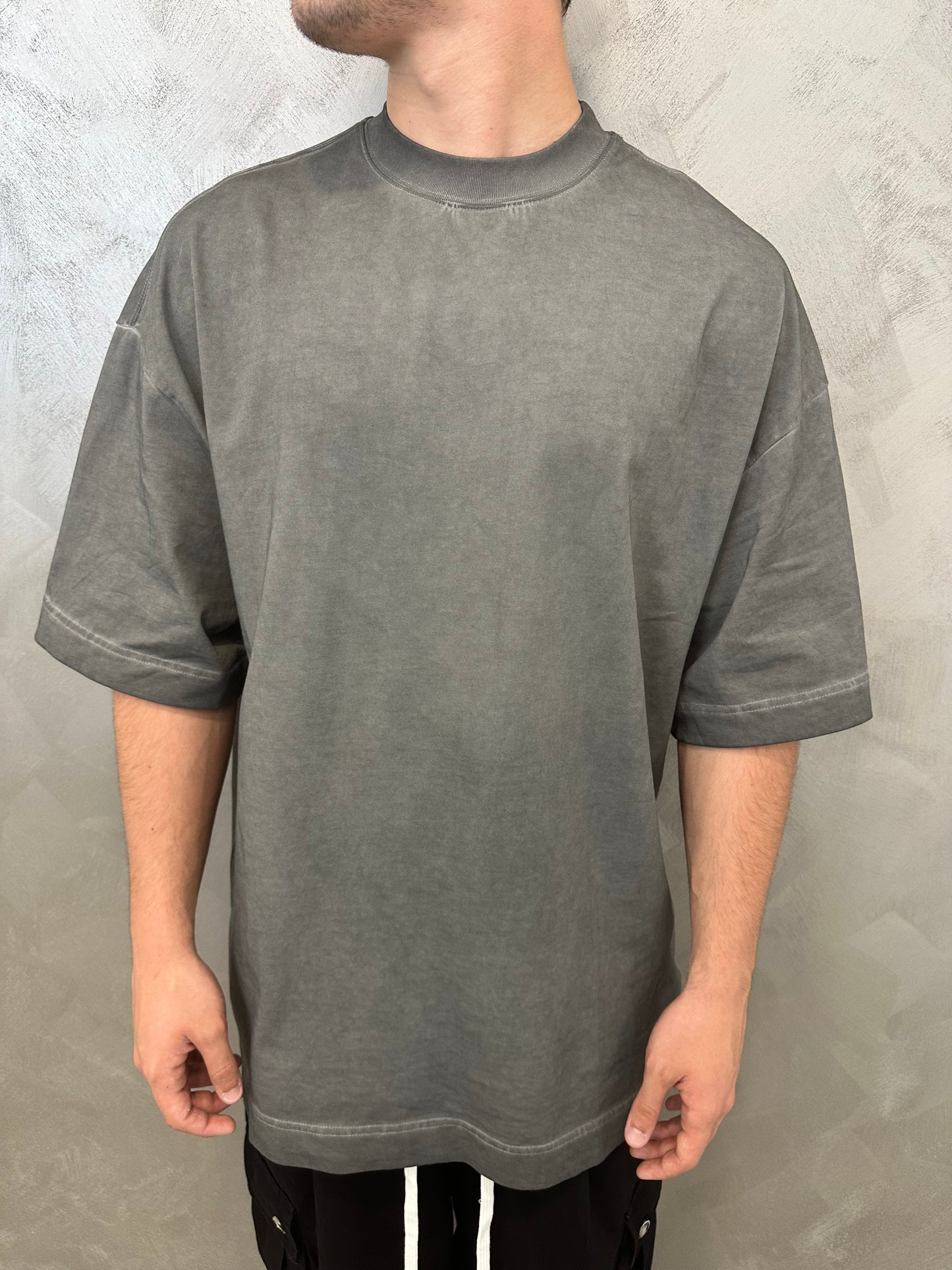 Premium oversize stone washed grigio scuro