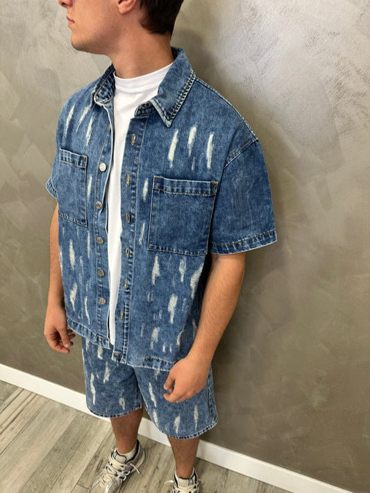 Completo jeans destroyed denim blue