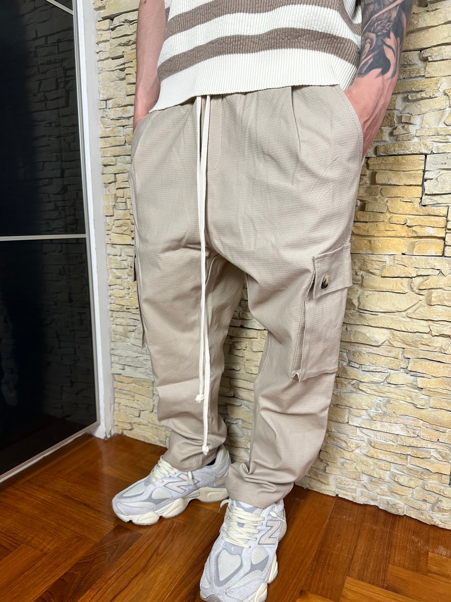 CARGO BAGGY FIT RICAMATO BEIGE