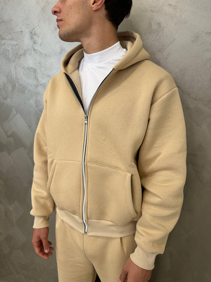 Tuta hoodie zip beige