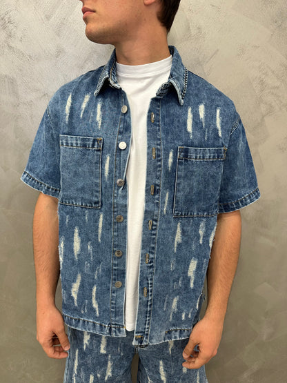Completo jeans destroyed denim blue