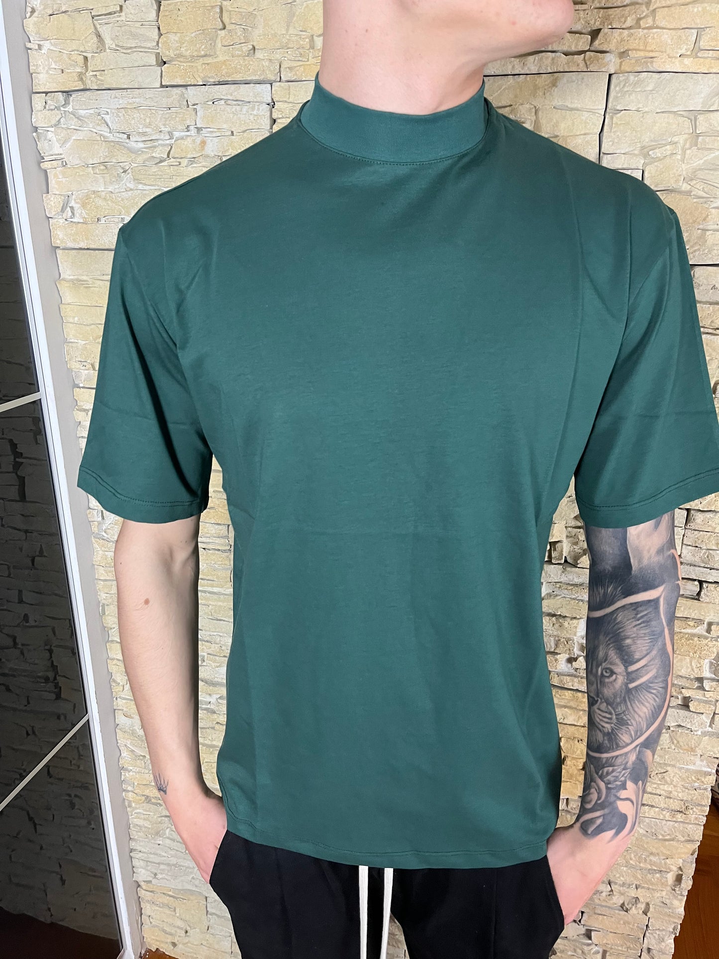 T-SHIRT VERDE BOSCO COLLETTO ALTO