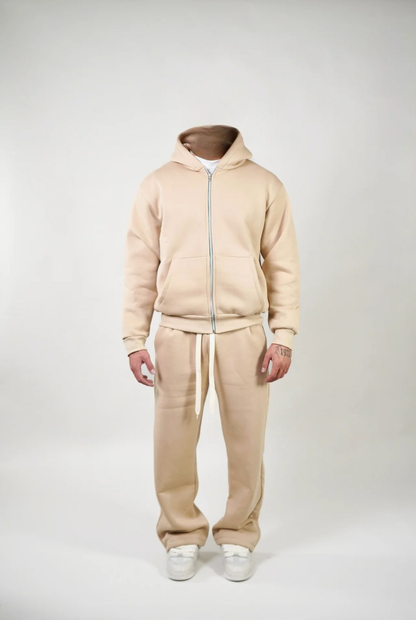 Tuta hoodie zip beige