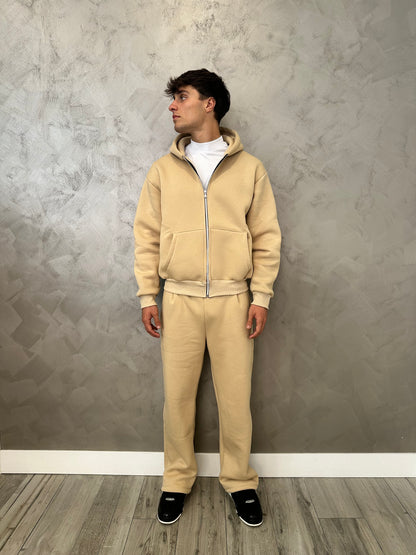 Tuta hoodie zip beige