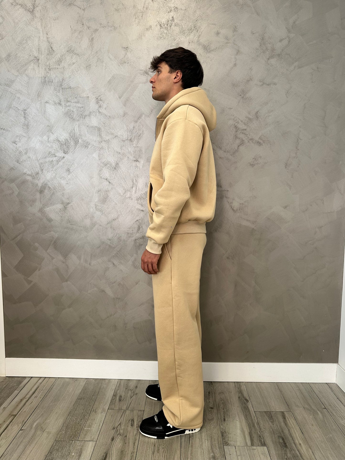 Tuta hoodie zip beige